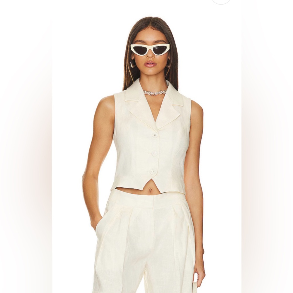 L'Academie Carinne Linen Vest Top in Creme Sz S